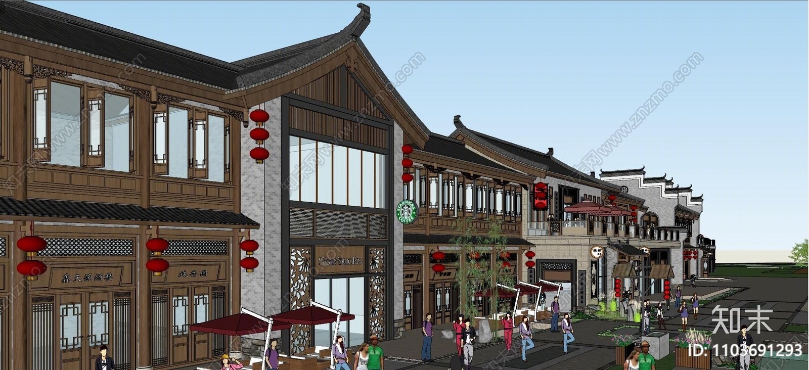 中式商业街SU模型下载【ID:1103691293】