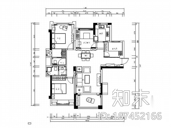 [北京]简约温馨三室三厅室内设计CAD施工图施工图下载【ID:167452166】