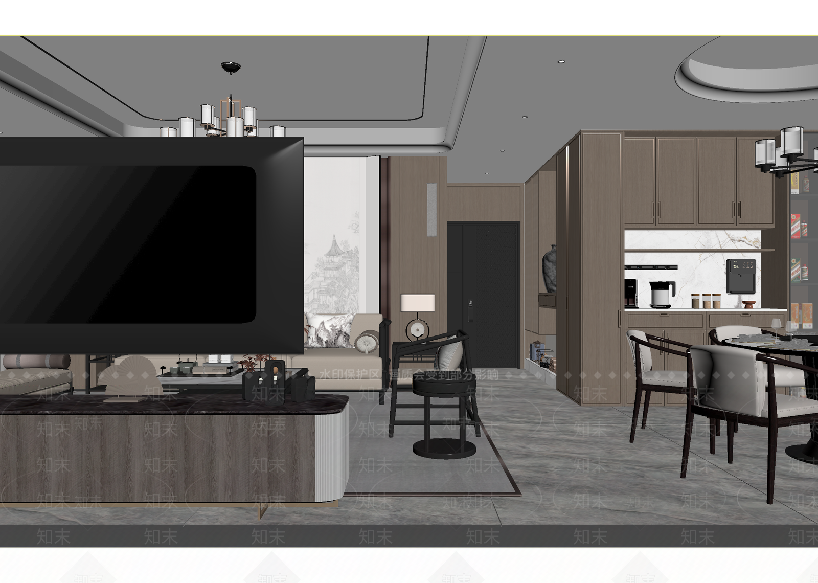 新中式客餐厅3D模型下载【ID:1215160390】