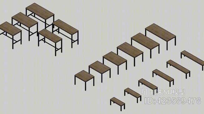 钢框架1100和750高桌子和凳子座SU模型下载【ID:423589478】