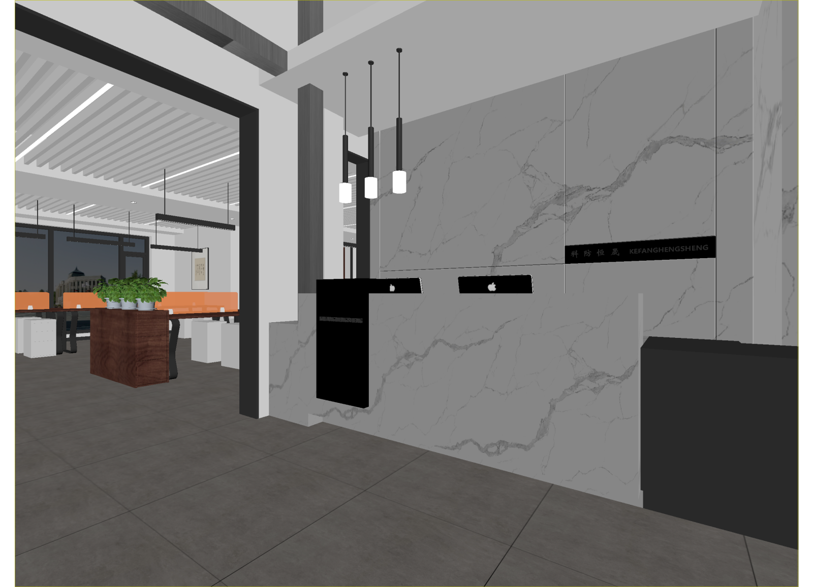 中式办公大厅3D模型下载【ID:1214587428】
