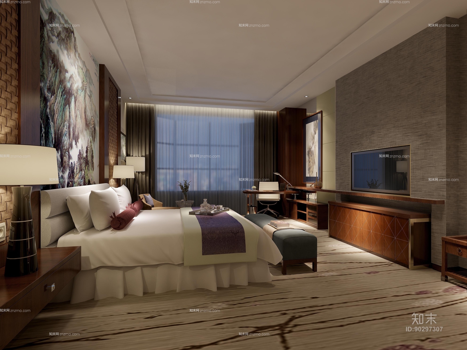 现代木艺电视柜3D模型下载【ID:90297307】