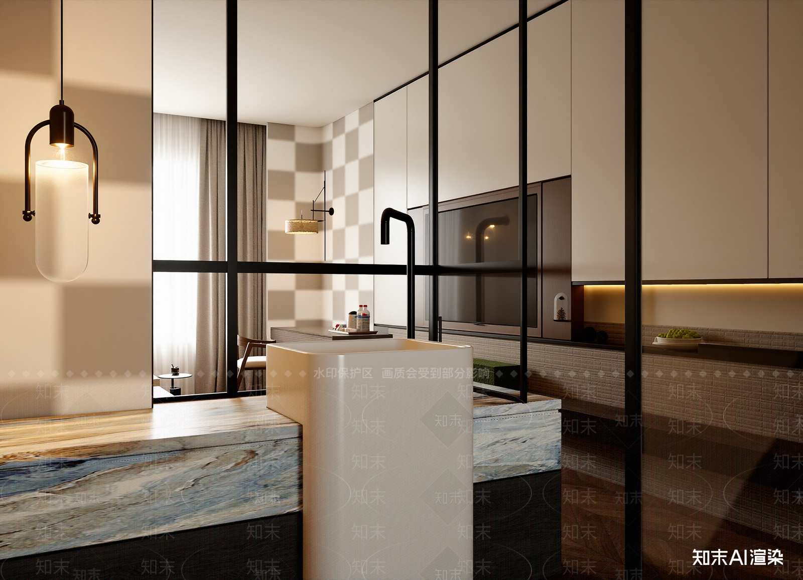 新中式开放式厨房3D模型下载【ID:1214661128】