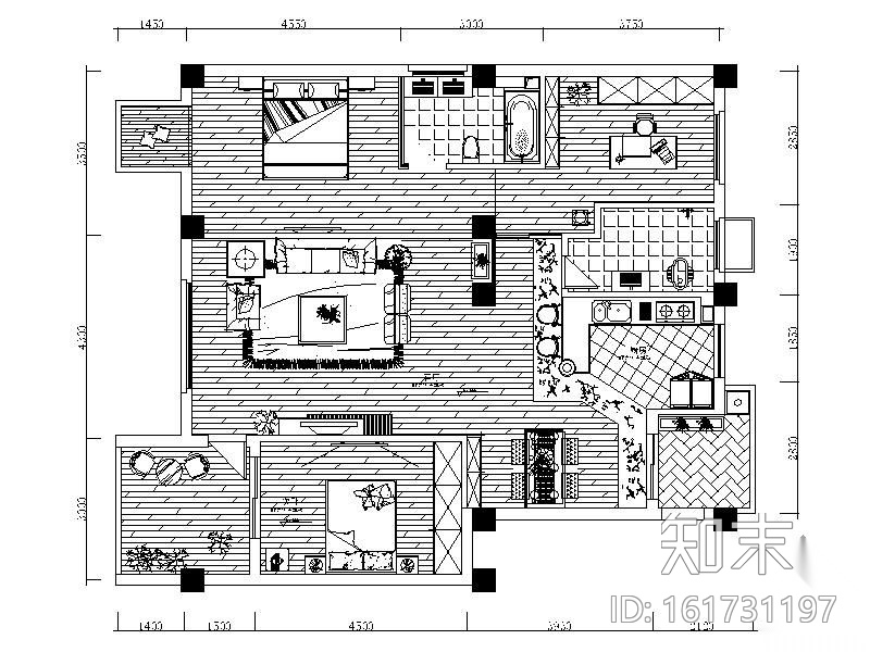 中式风格三居室设计方案图施工图下载【ID:161731197】