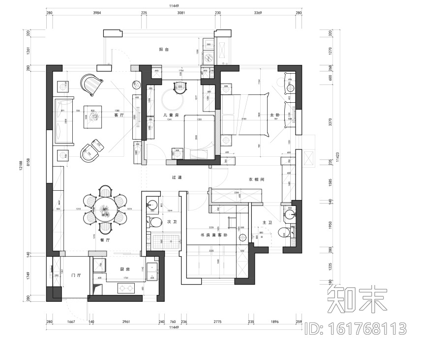 [武汉]复地东湖国际两居室设计施工图及效果图cad施工图下载【ID:161768113】