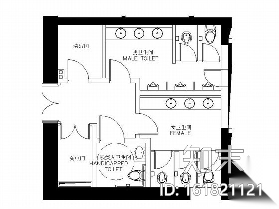 办公大厅大堂洗手间室内装修图cad施工图下载【ID:161821121】