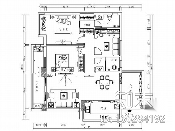 [荆门]精致新中式风格三居室样板间CAD装修施工图（含效...cad施工图下载【ID:166284192】