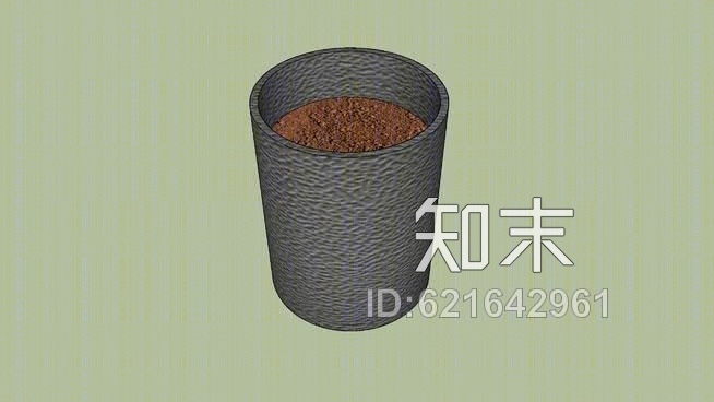 灰塑质土壤基本圆形植物盆栽SU模型下载【ID:621642961】