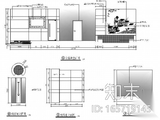 女浴室简单装修图cad施工图下载【ID:165719145】