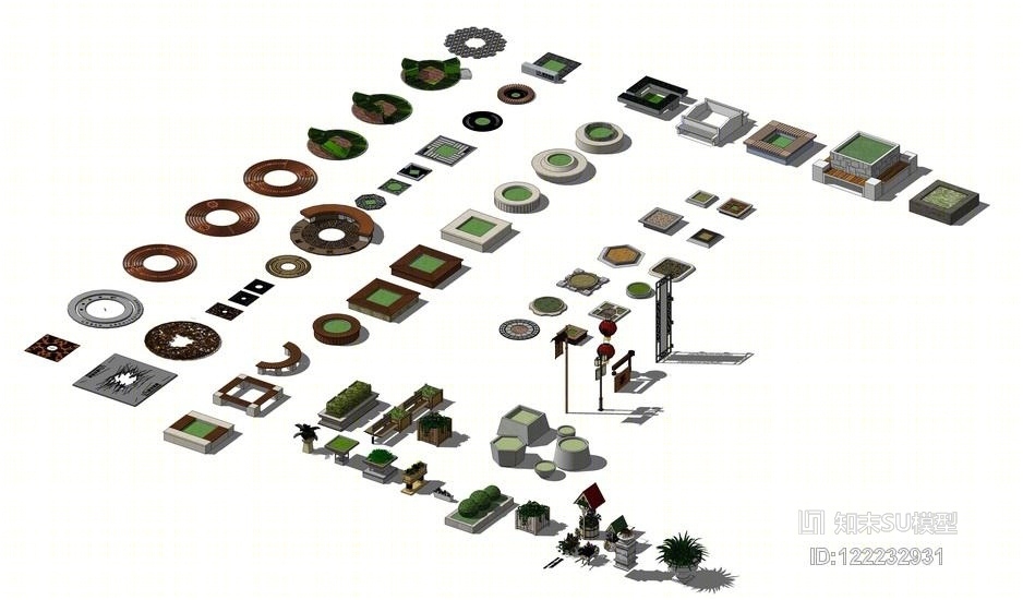 树池花钵花箱花坛组合SU模型下载【ID:122232931】