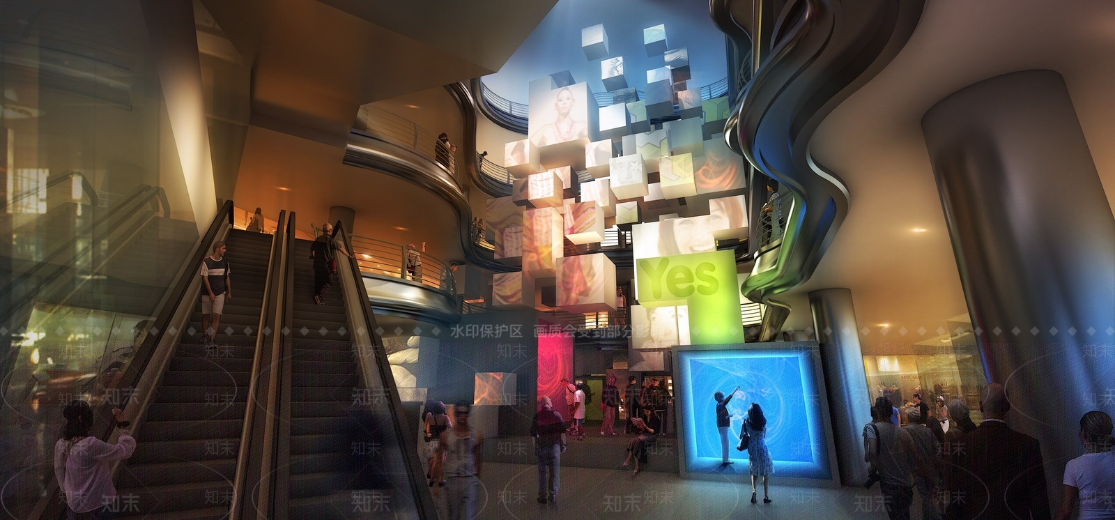 现代商业室内大厅3D模型下载【ID:533749622】