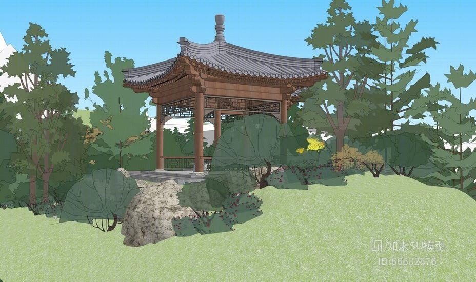 休闲公园景观SU模型下载【ID:66682876】