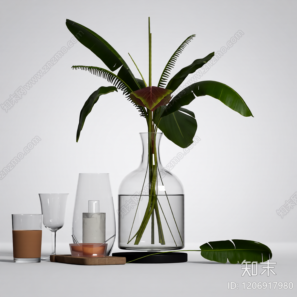 植物组合装饰摆件3D模型下载【ID:1206917980】