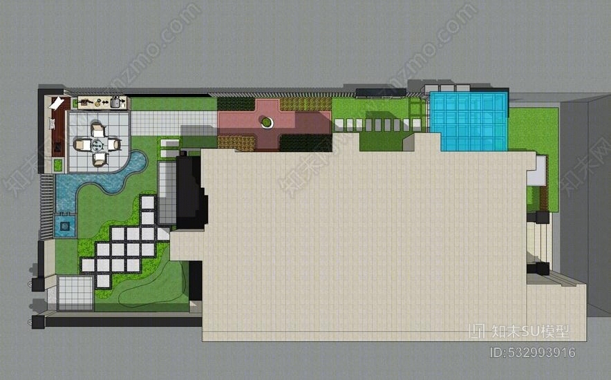 现代庭院景观SU模型下载【ID:532993916】