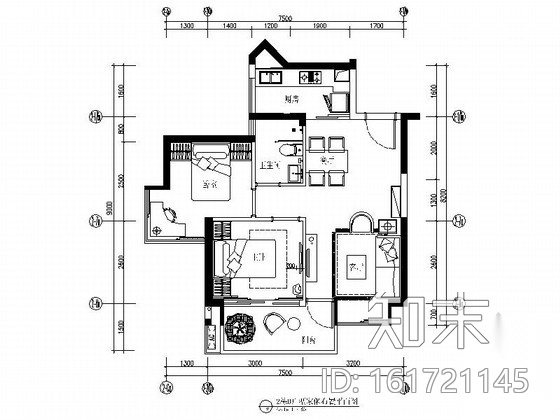 [深圳]时尚简约现代两居室样板间设计装修图（含水电图）施工图下载【ID:161721145】