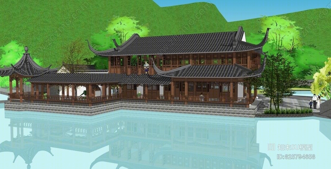 公园古建筑SU模型下载【ID:825794658】