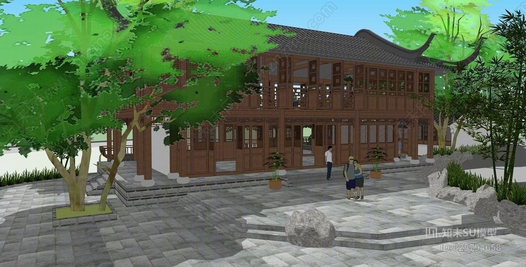 公园古建筑SU模型下载【ID:825794658】