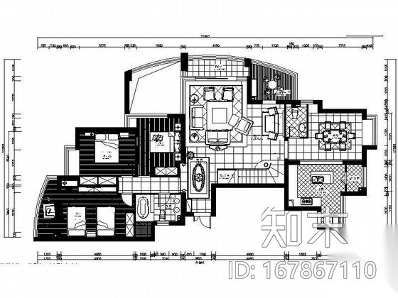 [宁波]360平美式风格空中别墅装修图cad施工图下载【ID:167867110】