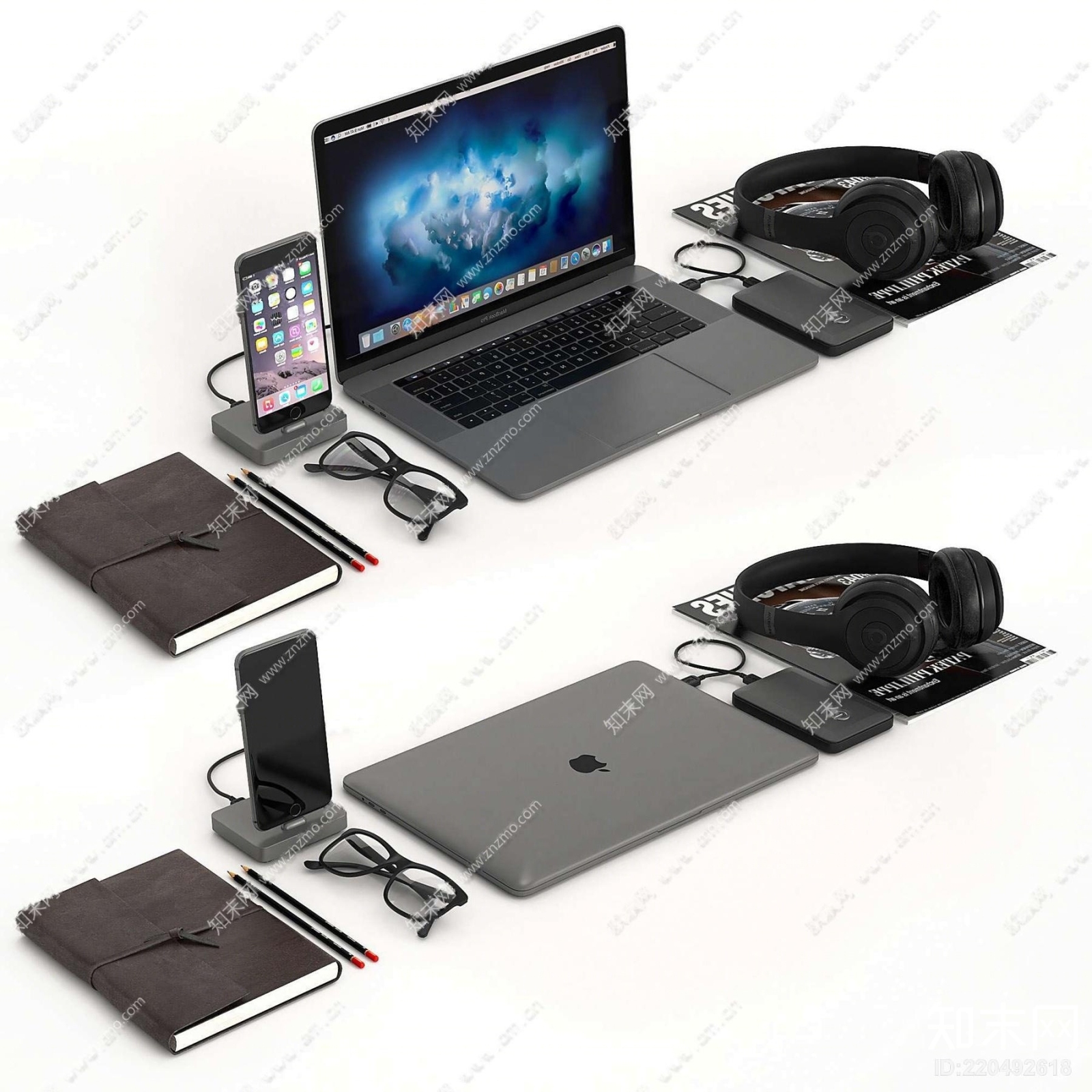 现代苹果笔记本手机硬盘组合3D模型下载【ID:220492618】