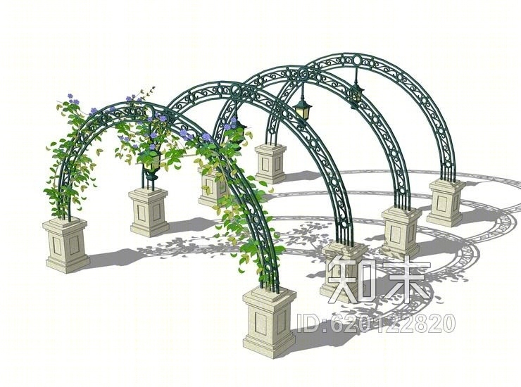 欧式铁艺廊架SU模型下载【ID:620122820】