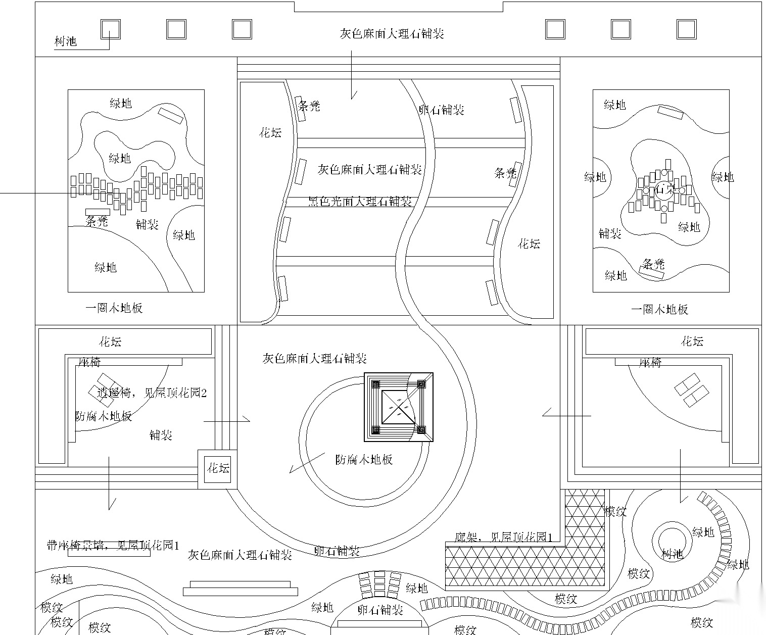 3张屋顶花园景观设计CAD平面图cad施工图下载【ID:160715131】