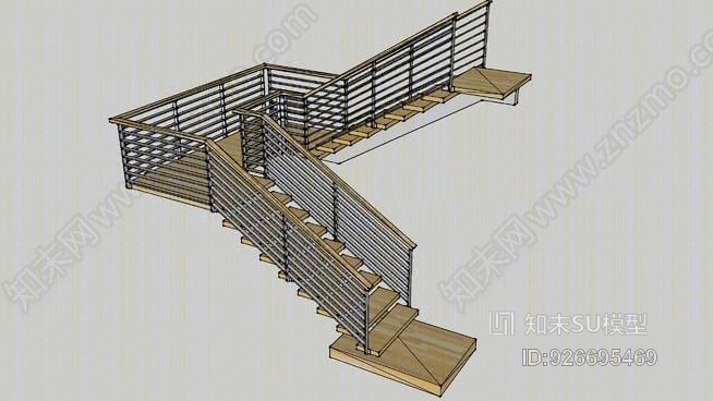 用水平板条栏杆倒换单索楼梯。SU模型下载【ID:926695469】