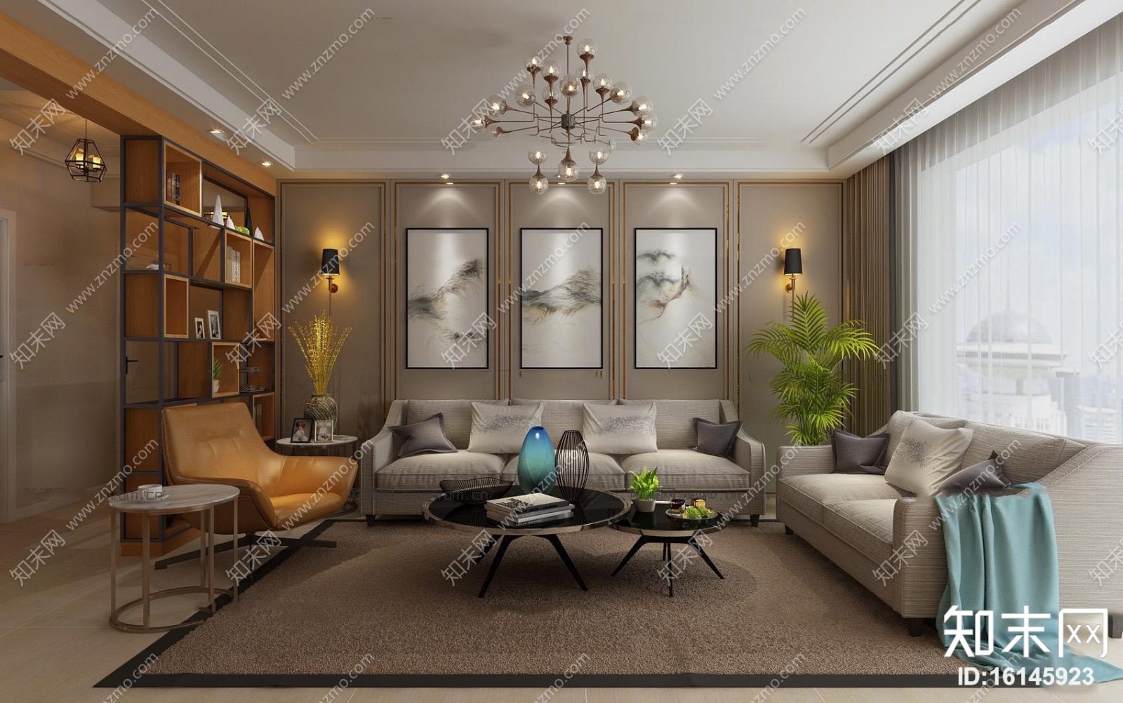现代客厅3D模型下载【ID:16145923】