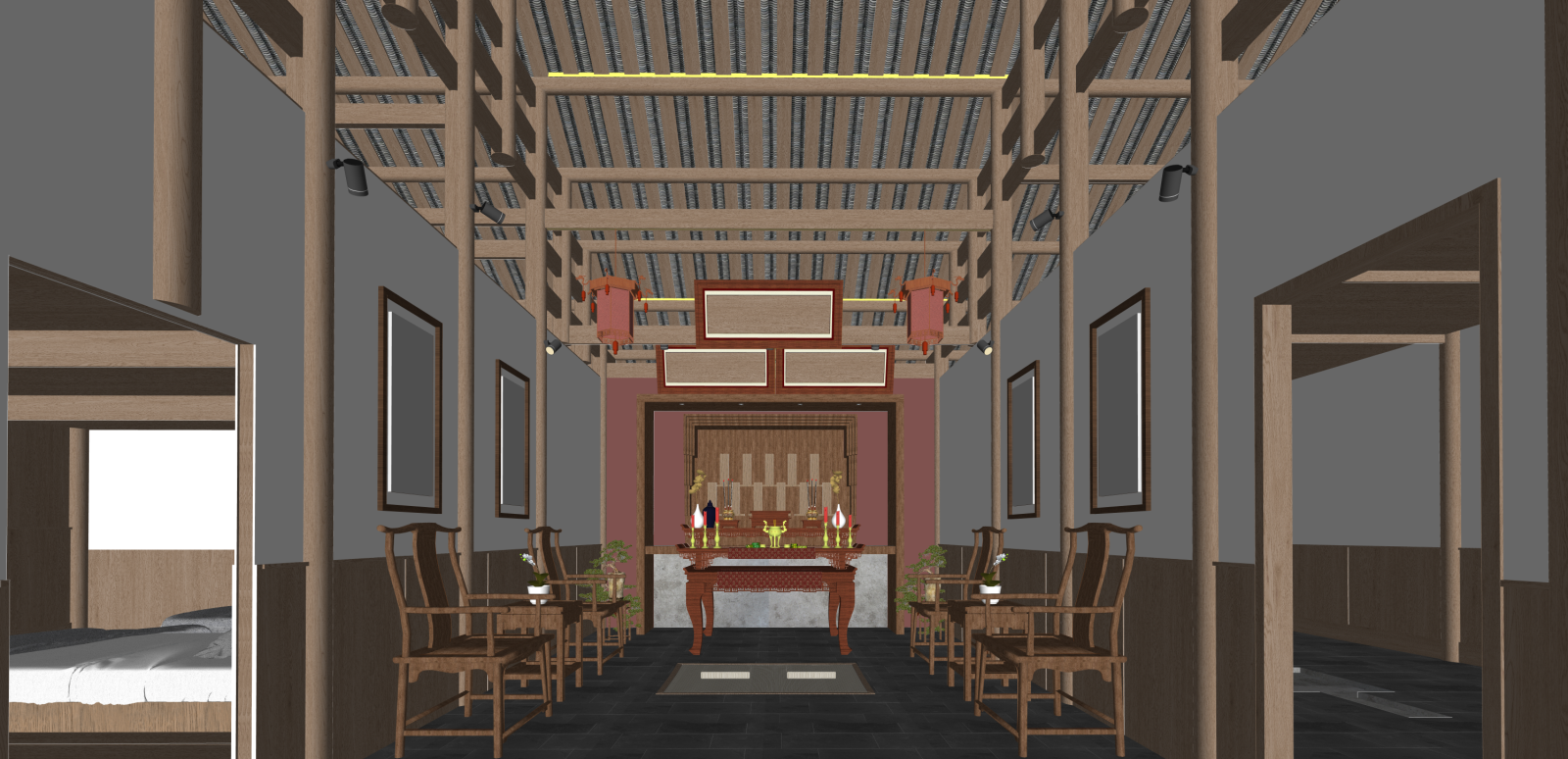 中式祠堂SU模型下载【ID:1216067071】