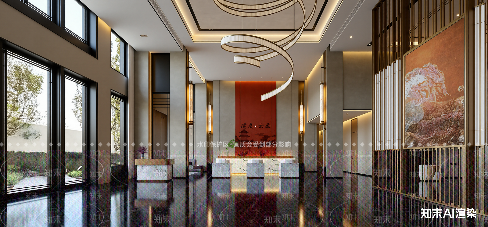 新中式酒店大堂SU模型下载【ID:1215198821】