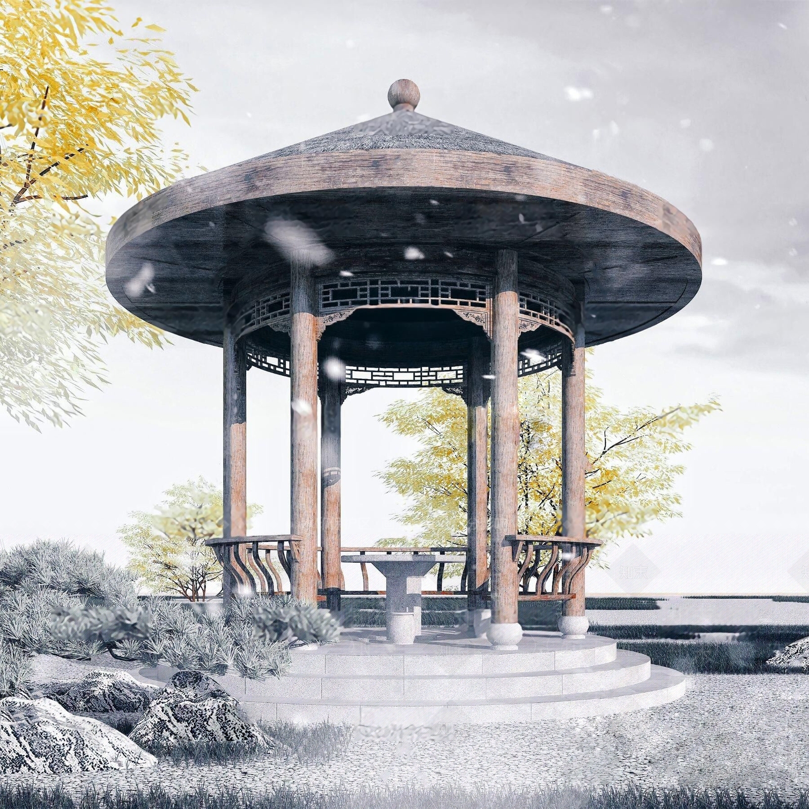 中式古建亭子3D模型下载【ID:188413082】