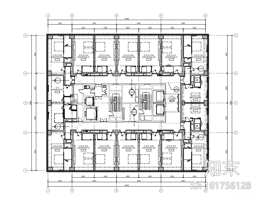 [上海]杨浦朗豪坊商务酒店室内装修施工图cad施工图下载【ID:161756128】