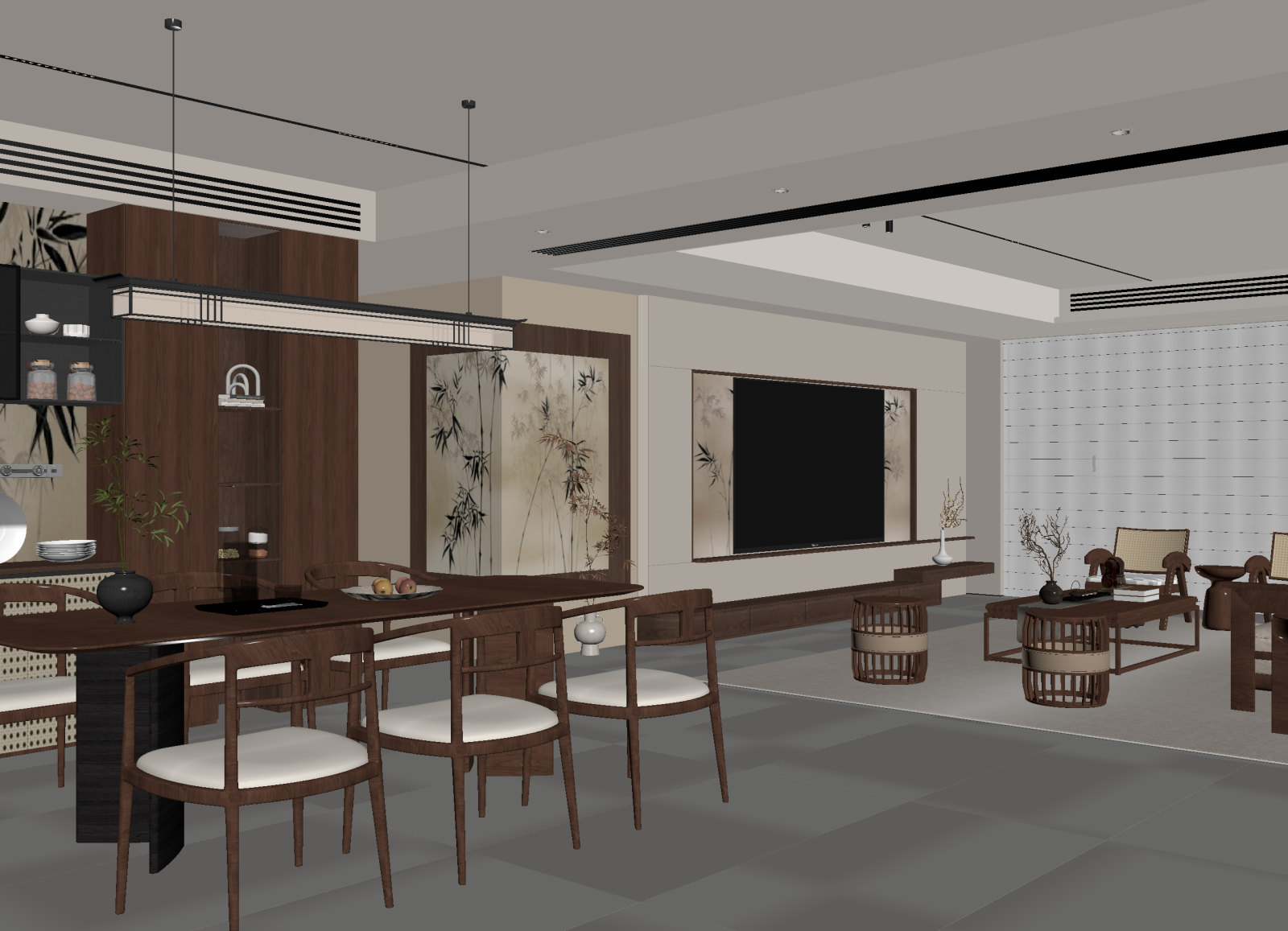 新中式客餐厅3D模型下载【ID:1215172574】