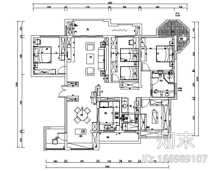 美式风格中南世纪城住宅设计施工图（附效果图）cad施工图下载【ID:166989107】