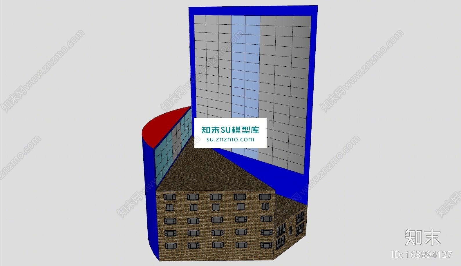 现代公寓建筑大楼SU模型下载【ID:163894127】