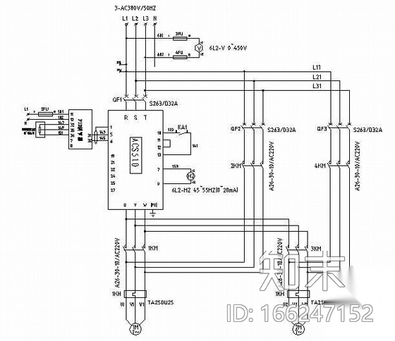 变频器恒压供水控制图(一控二).cad施工图下载【ID:166247152】