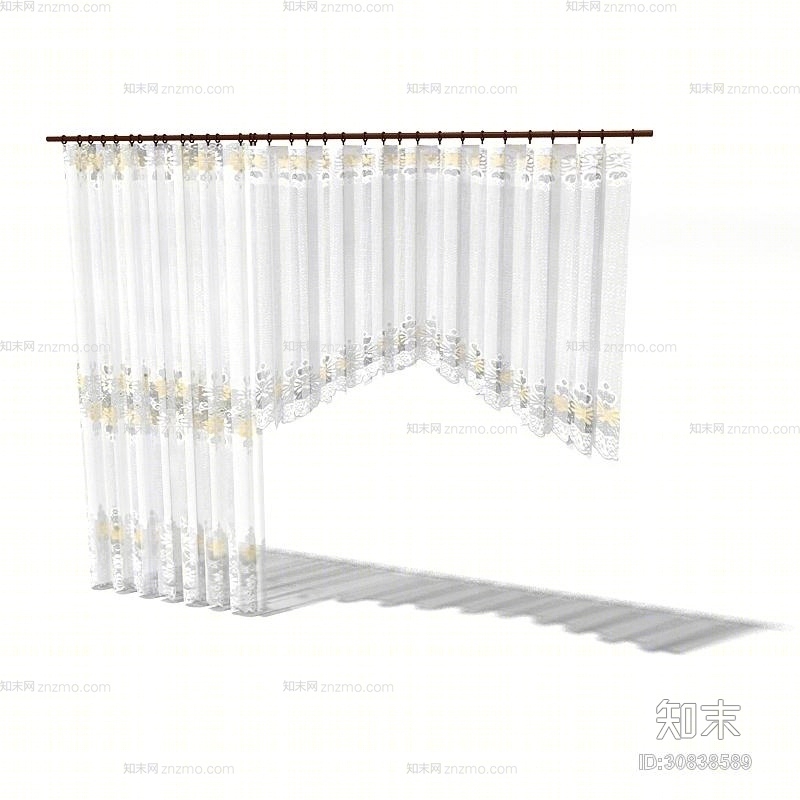 白色布艺窗帘3D模型下载【ID:30838589】