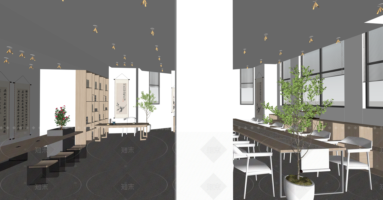 新中式教室SU模型下载【ID:1216008036】