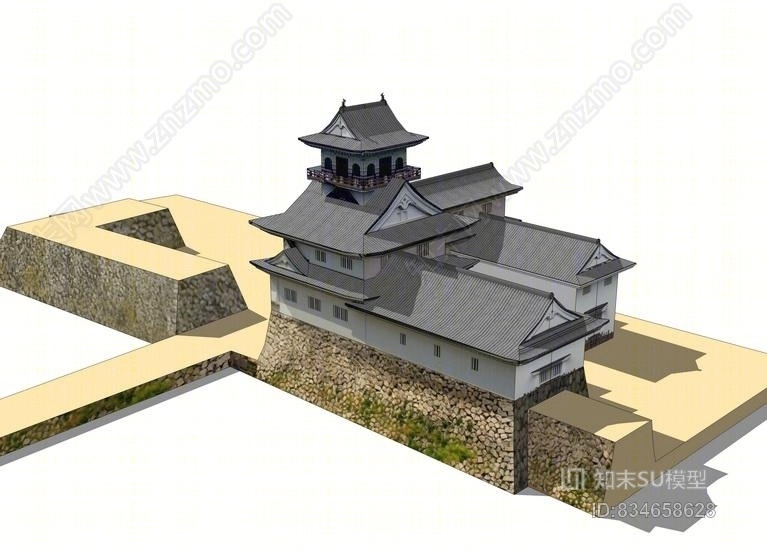 日式古建筑SU模型下载【ID:834658628】