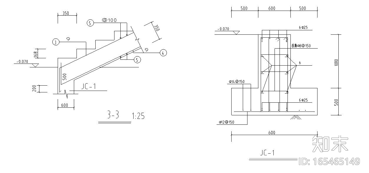 单层扇形旋转混凝土楼梯结构施工图（CAD）施工图下载【ID:165465149】