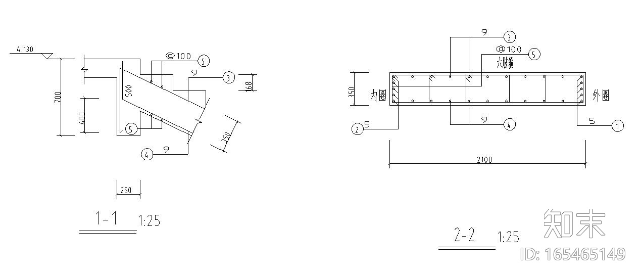 单层扇形旋转混凝土楼梯结构施工图（CAD）施工图下载【ID:165465149】