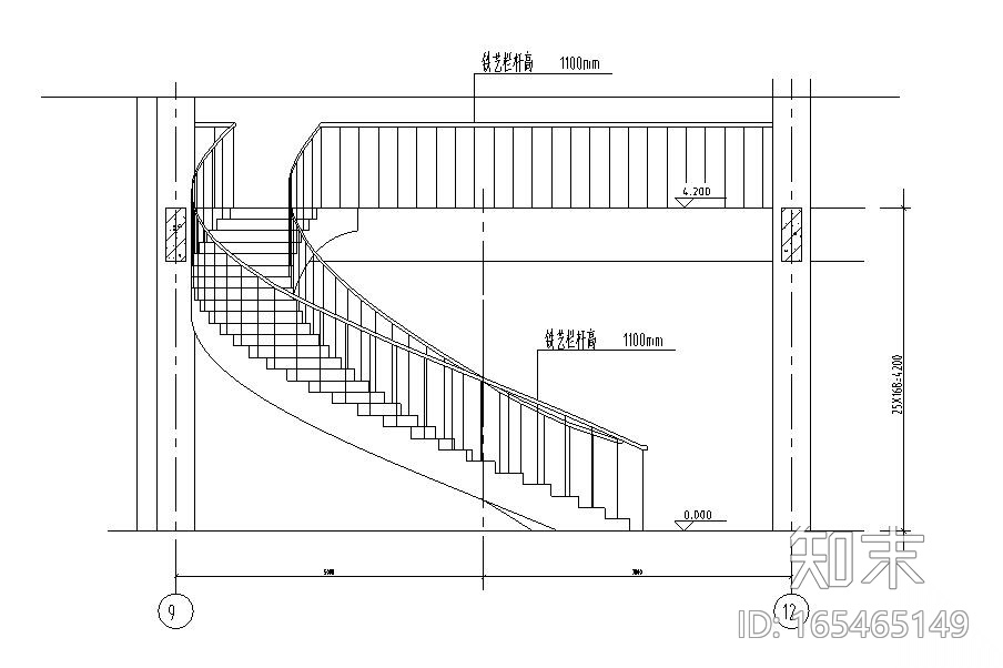 单层扇形旋转混凝土楼梯结构施工图（CAD）施工图下载【ID:165465149】