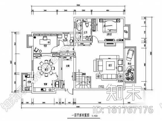 顶层复式中式风格家居装修图cad施工图下载【ID:181767176】