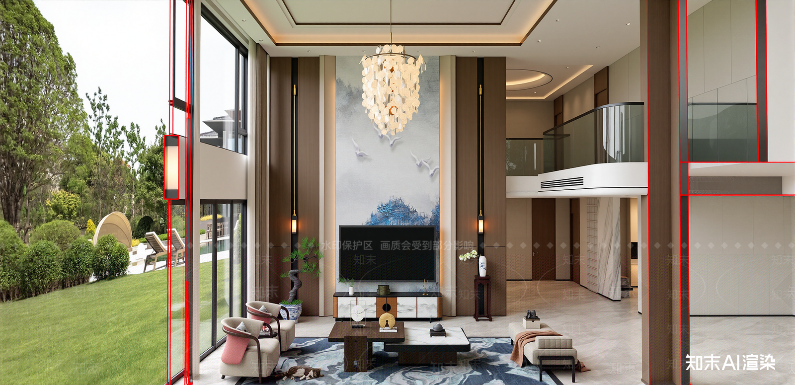 新中式别墅客厅SU模型下载【ID:1215985046】