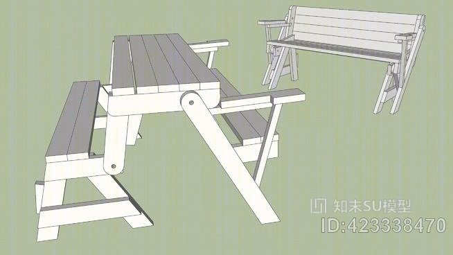 折叠花园长凳和桌子。SU模型下载【ID:423338470】