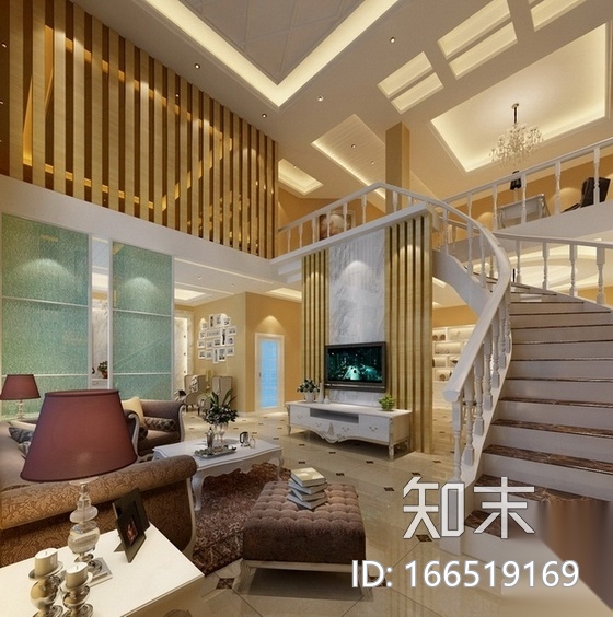 温馨简欧风格复式样板间CAD装修施工图（含效果）cad施工图下载【ID:166519169】