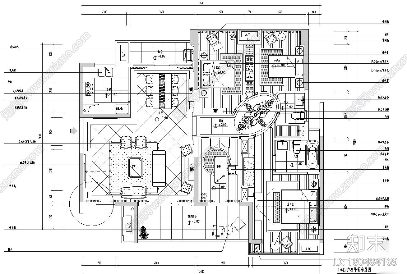 [广东]欧式城市时代T1B样板房室内施工图设计(浅色调欧式...施工图下载【ID:180484169】