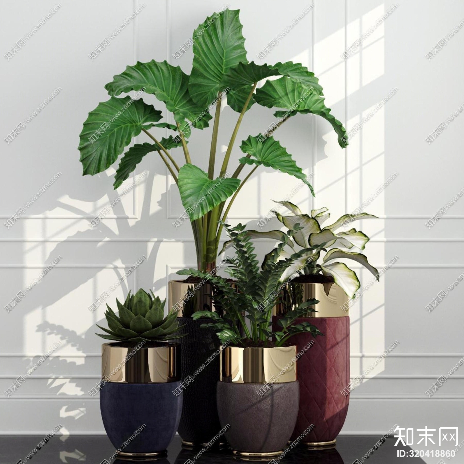 现代植物盆栽组合3D模型下载【ID:320418860】