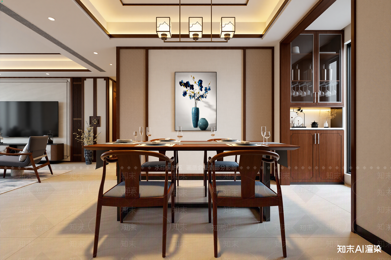 新中式家居餐厅3D模型下载【ID:1221623243】
