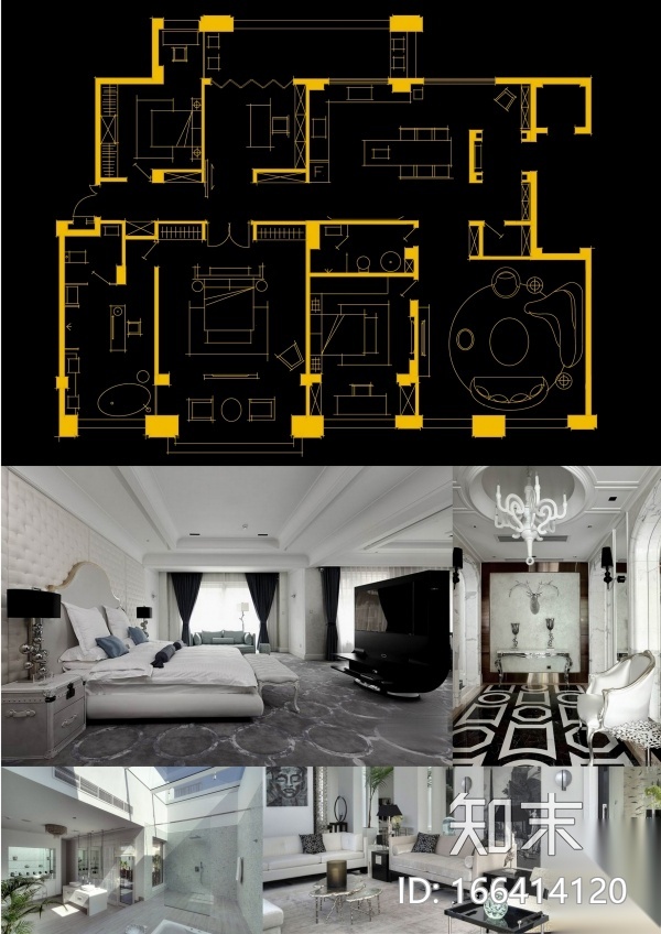 一个250m²户型12个室内设计方案cad施工图下载【ID:166414120】