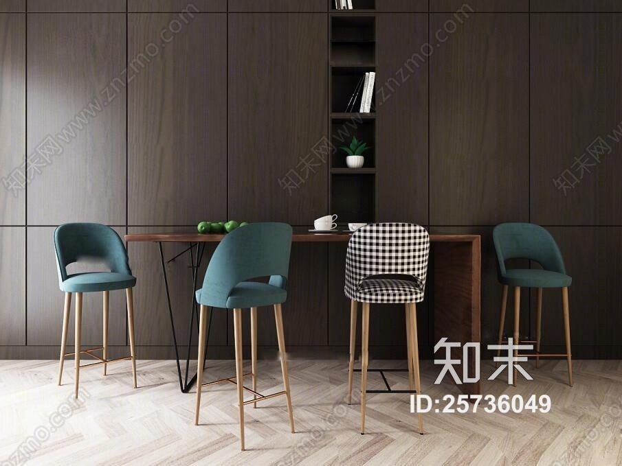 后现代吧台椅餐具组合3D模型下载【ID:25736049】